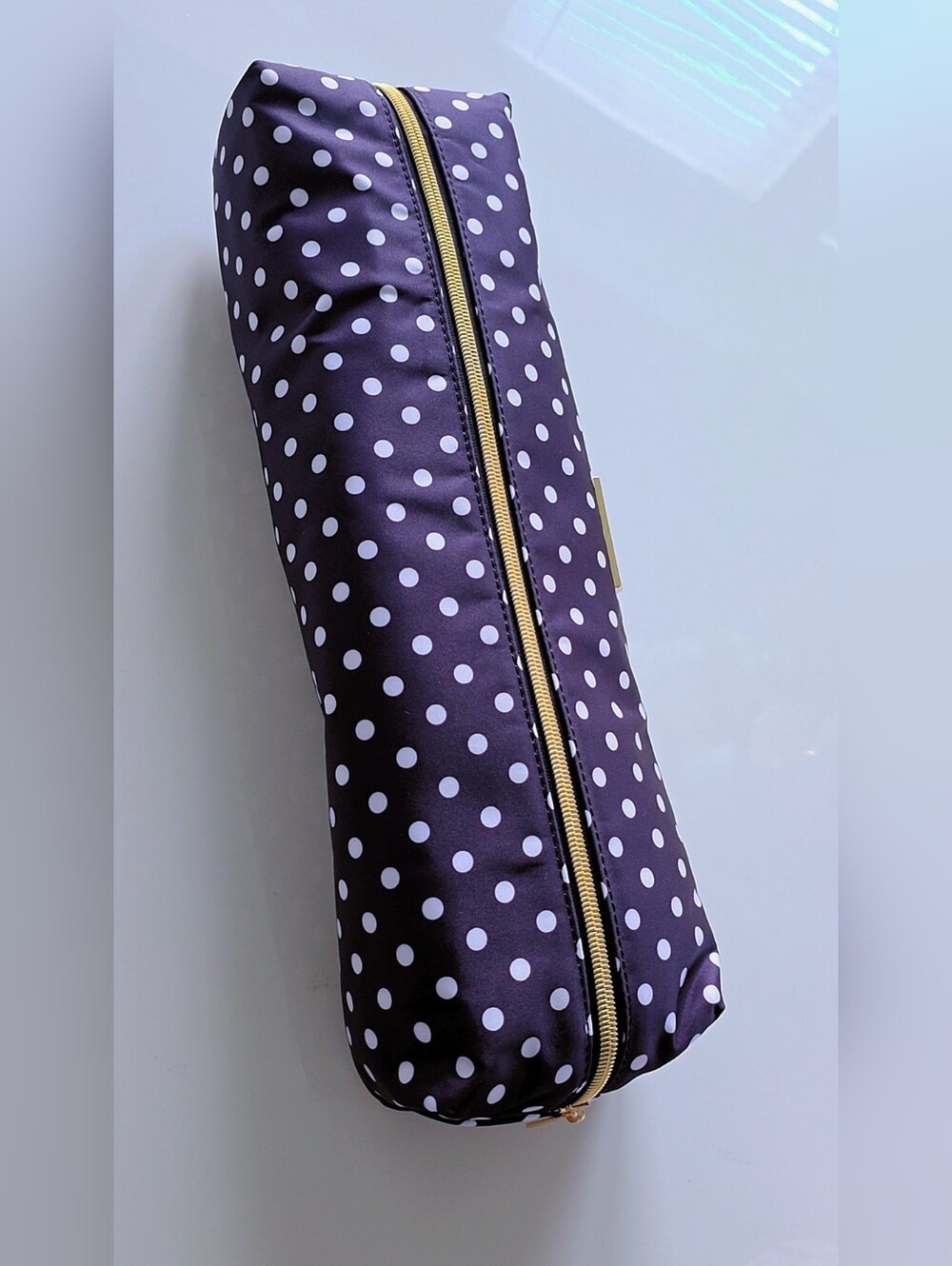 Black & White Polka Dot Hair Tool Bag with Gold Hardware
